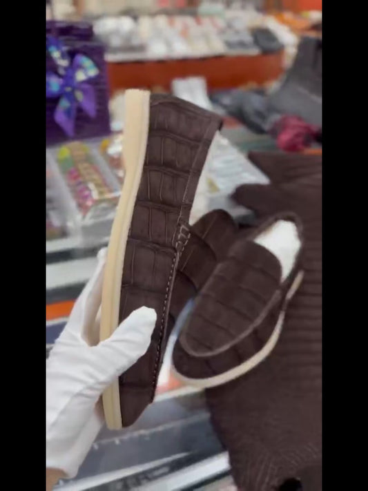 Nubuck Crocodile Shoes Men's Crocodile Leather Loafers Slip-On Dress Shoes Very Comfortable