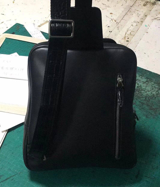 Mens Genuine Crocodile Leather Crossbody Shoulder Bag Casual Sling Chest Bag