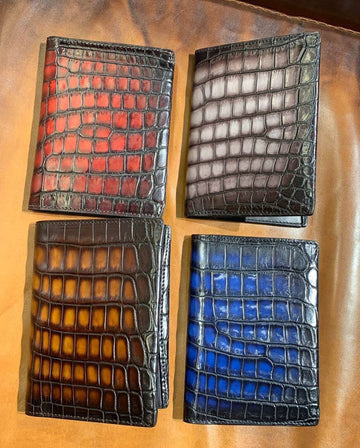 Vintage Genuine Crocodile Skin Leather Passport Case Holder