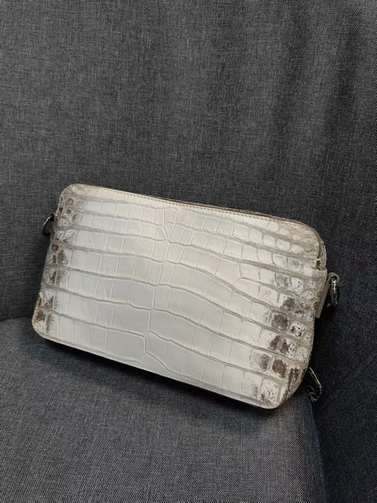 Himalaya White Genuine Crocodile Skin Leather Shoulder Chest Cross Body Clutch Bag