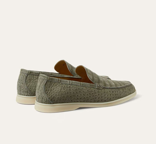 Preorder Nubuck Crocodile Shoes Men's Crocodile Leather Loafers Slip-On Dress Shoes Very Comfortable Khaki