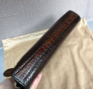 Vintage Brown Genuine Crocodile Skin Leather Wrist Handle Clutch Wallet Bag