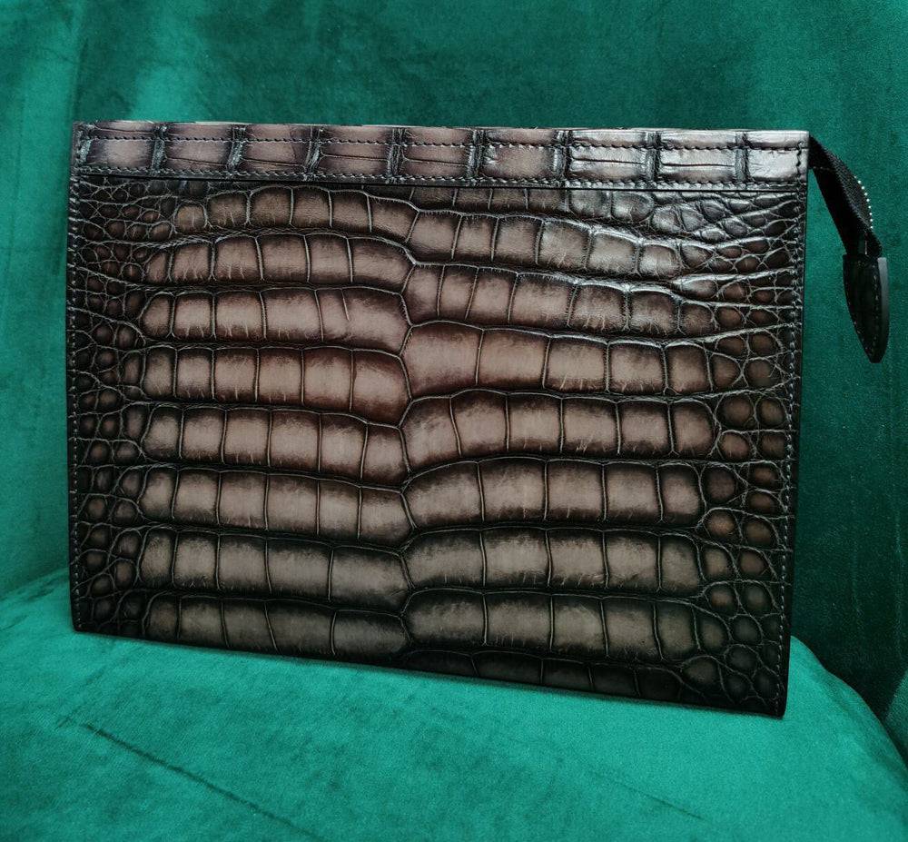 Genuine Vintage Crocodile Skin Leather Wristlet Wallet Clutch Envelop