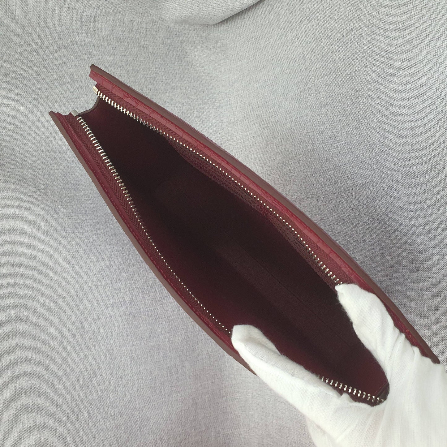 Mens Matt Genuine Crocodile Skin Leather Clutch Wine Red