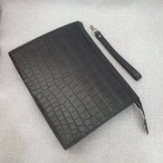 Mens Matt Genuine Crocodile Skin Leather Clutch Black