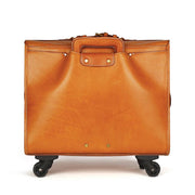 20" Vintage Vegetable Tanned Leather Carry-On Rolling Luggage, Universal Spinner Old Vintage Vegetable Tanned Leather Wheeled Suitcase Camel