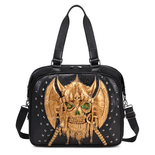 3D Tote Bag 3D PU Leather Large Studded Skull Travel Duffel Shoulder Bag