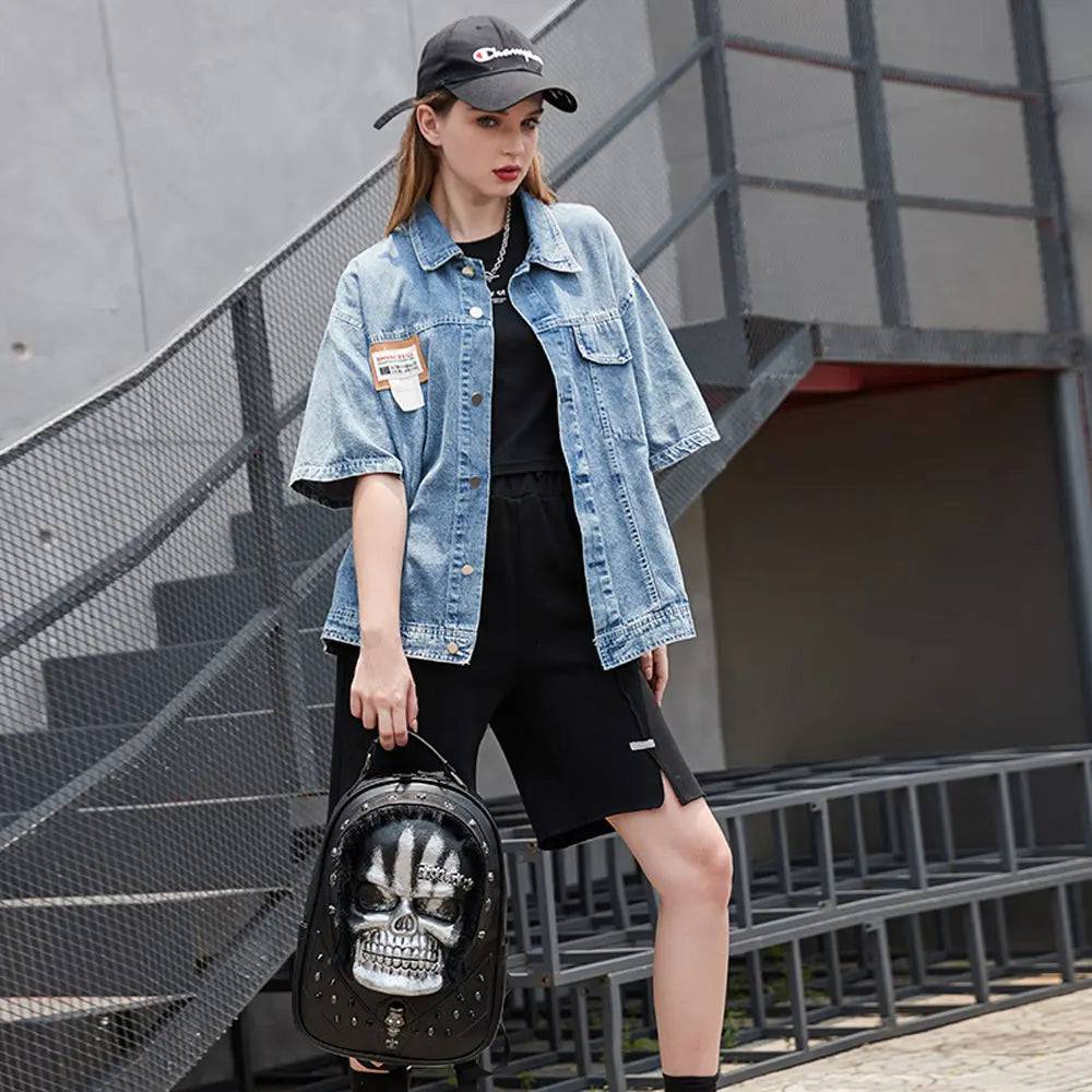 3D Skull Backpack,Skull Studded, With Hair Backpack