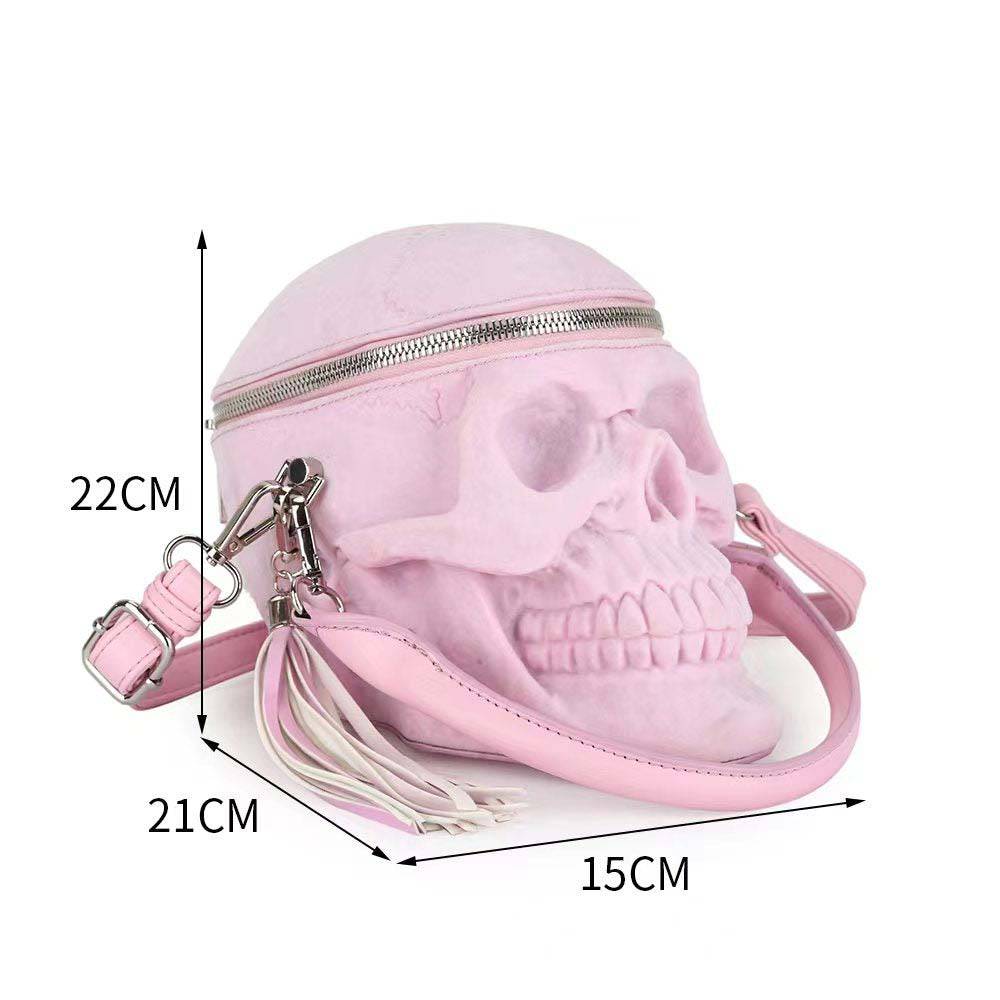 3D Bags Skull Cross Body Shoulder Bag Mini Handle Handbags Pink Suede
