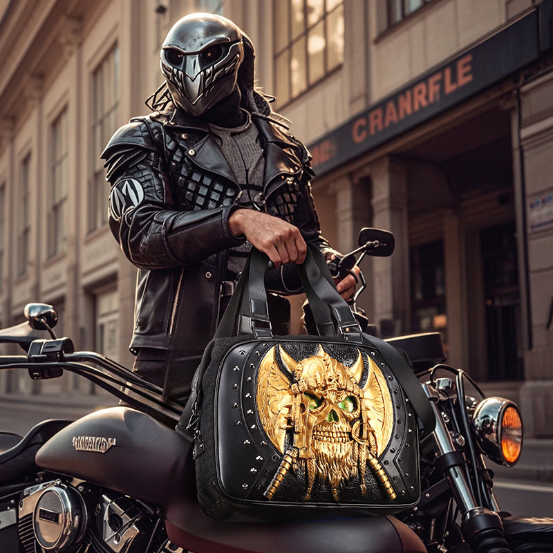 3D Tote Bag 3D PU Leather Large Studded Skull Travel Duffel Shoulder Bag