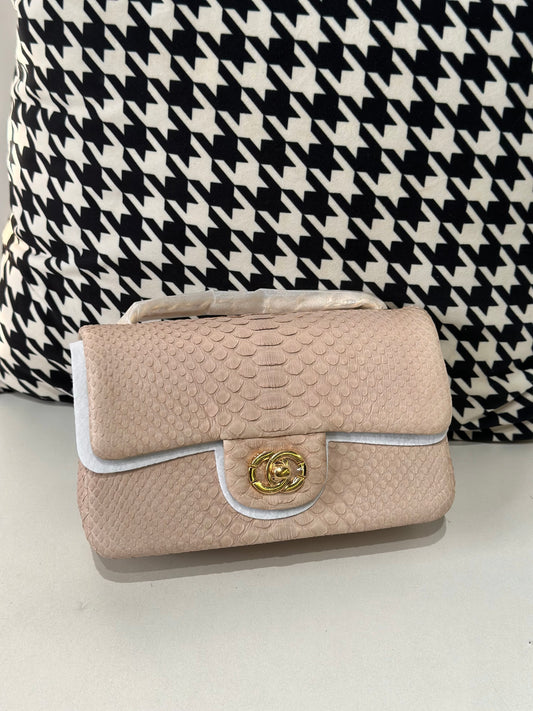 Genuine Python Skin Leather Flap Bag 20cm