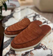 Preorder Nubuck Crocodile Leather Slippers For Ladies