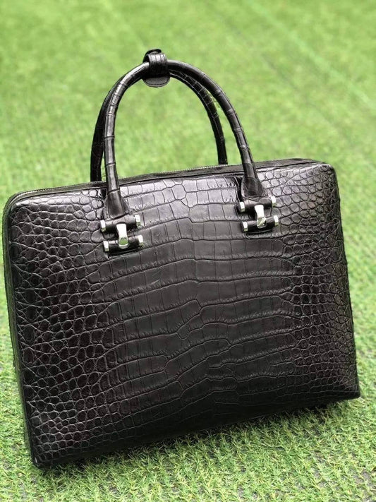Black Genuine Crocodile Leather Briefcase With Side Password Knock