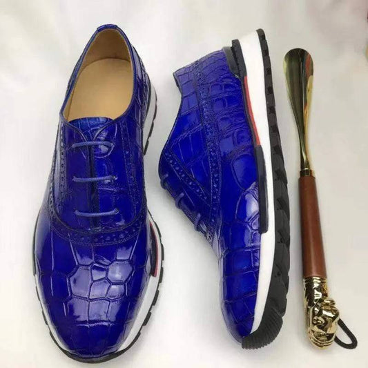 Preorder Blue Casual Crocodile Shoes, Slip On Crocodile Sneakers