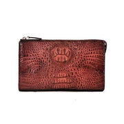 Brown Crocodile Skin Leather Mens Zip Top Clutch Bag