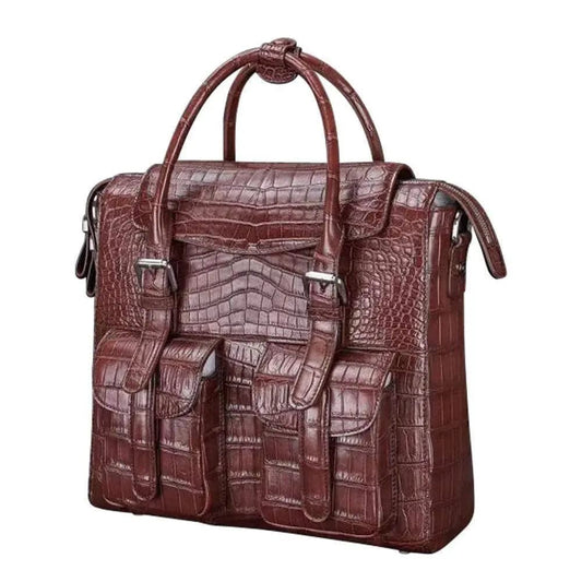 Crocodile Belly Leather Briefcase Shoulder Cross-body Laptop Business Bag for Men | Rossieviren