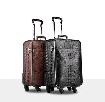 Preorder Crocodile Leather 4-Wheeled Trolley Case Travelling Luggage Bags Green