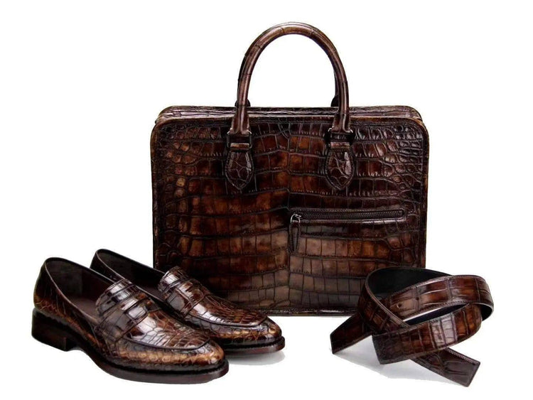 Crocodile Leather Crossbody Laptop Business Bag