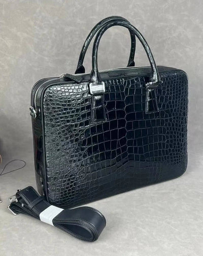 Crocodile Leather Laptop Briefcase with Combination Lock