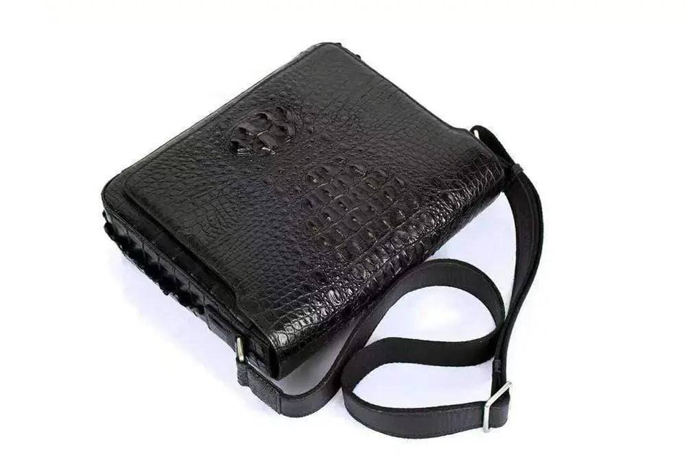 Crocodile Skin Leather Postman Bag, Expandable Messenger Bag,School Bag