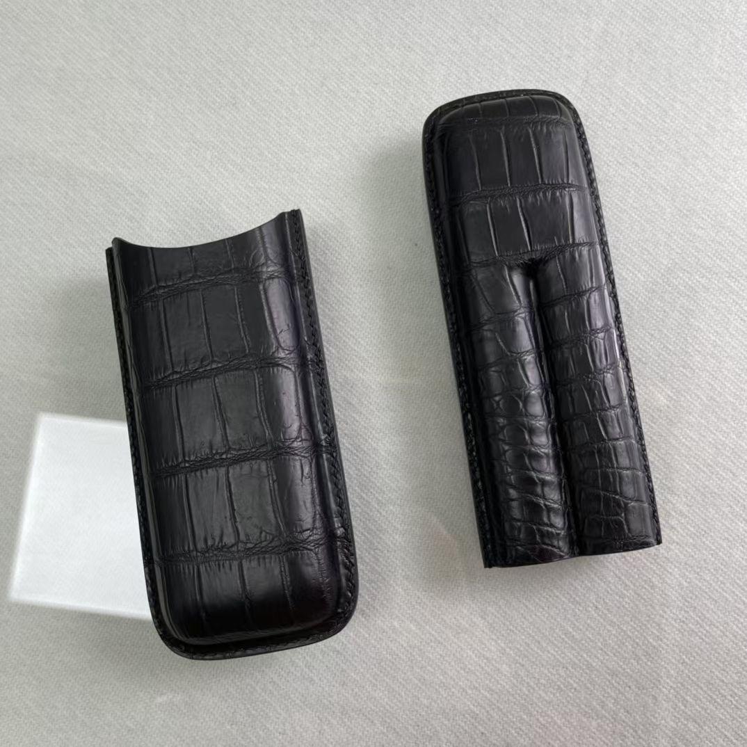 Genuine Crocodile Leather Cigar Case 2pcs/set