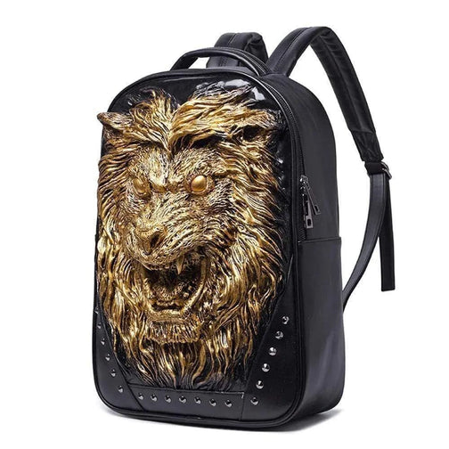 Fashion Unisex Rivets Waterproof 3D Angry Lion Statue Backpack Laptop Computer Knapsack