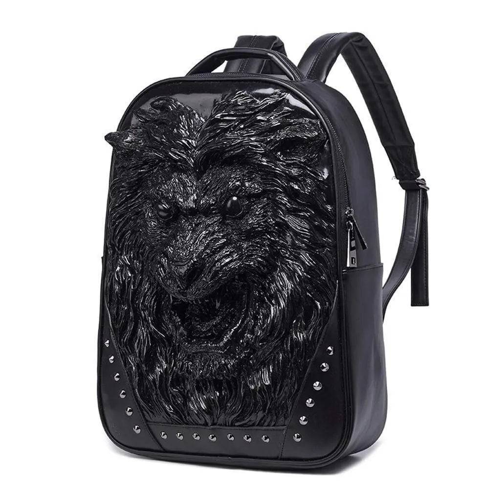 Fashion Unisex Rivets Waterproof 3D Angry Lion Statue Backpack Laptop Computer Knapsack