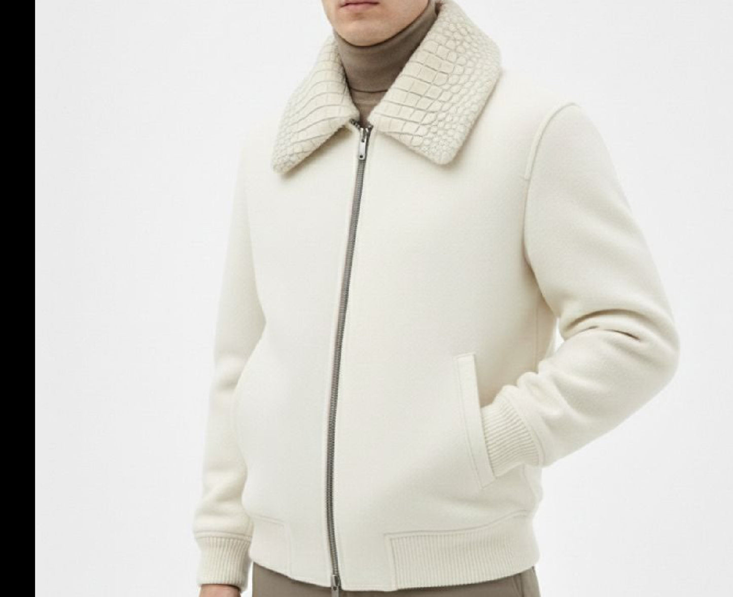 Preorder Mens Jackets , Cashmere Jacket With Crocodile Skin Leather