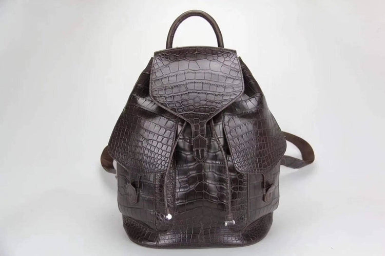 Genuine Crocodile Belly Leather Backpack Brown
