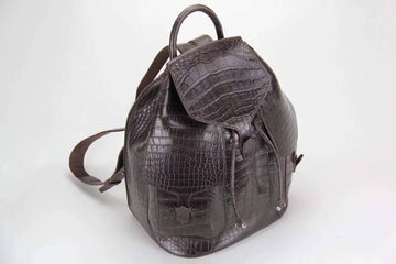 Genuine Crocodile Belly Leather Backpack Brown