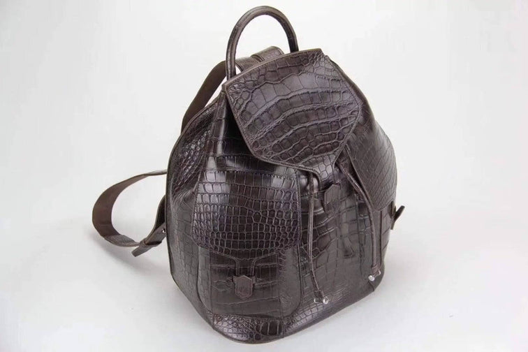 Genuine Crocodile Belly Leather Backpack Brown