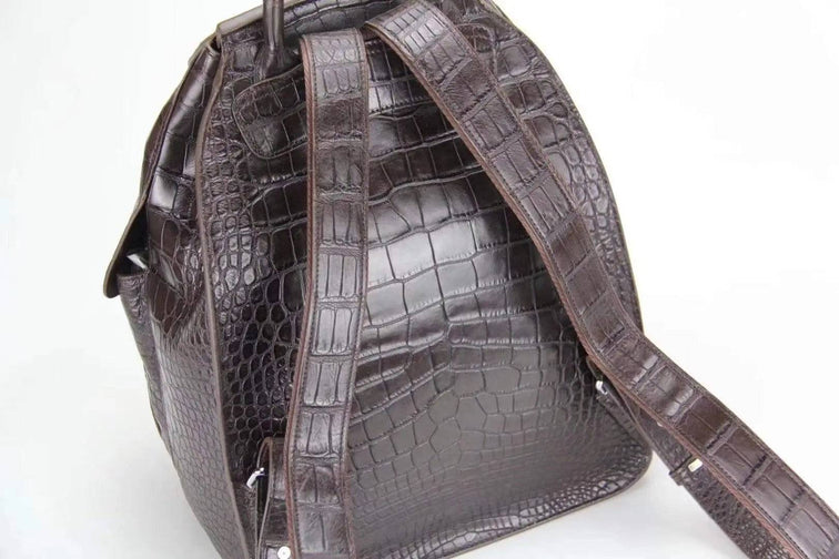 Genuine Crocodile Belly Leather Backpack Brown
