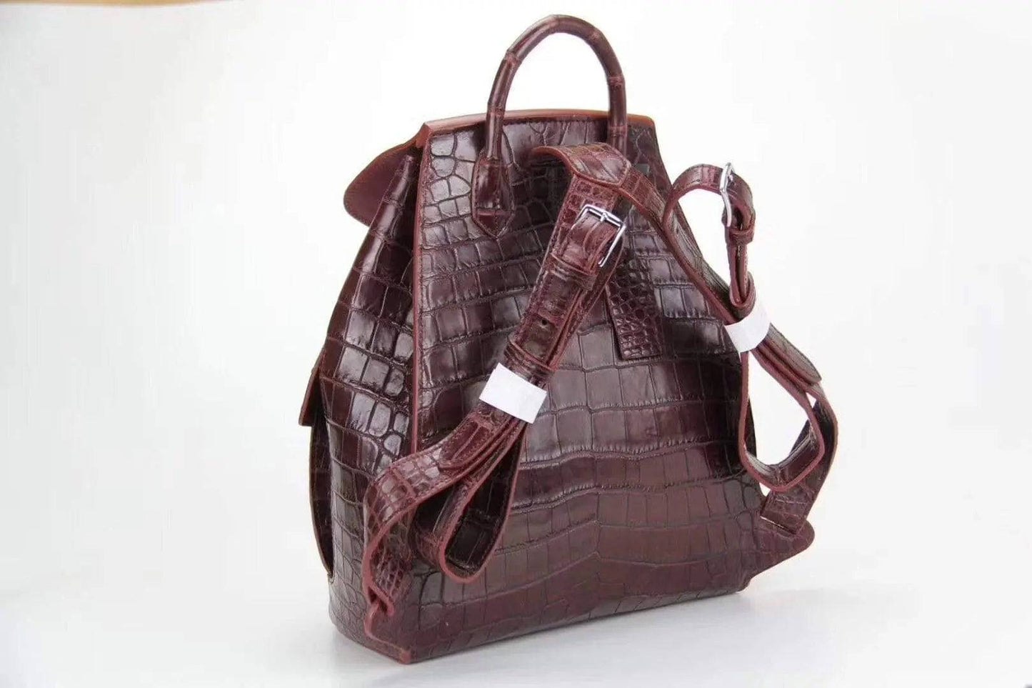 Genuine Crocodile Belly Leather Backpack Wine Red