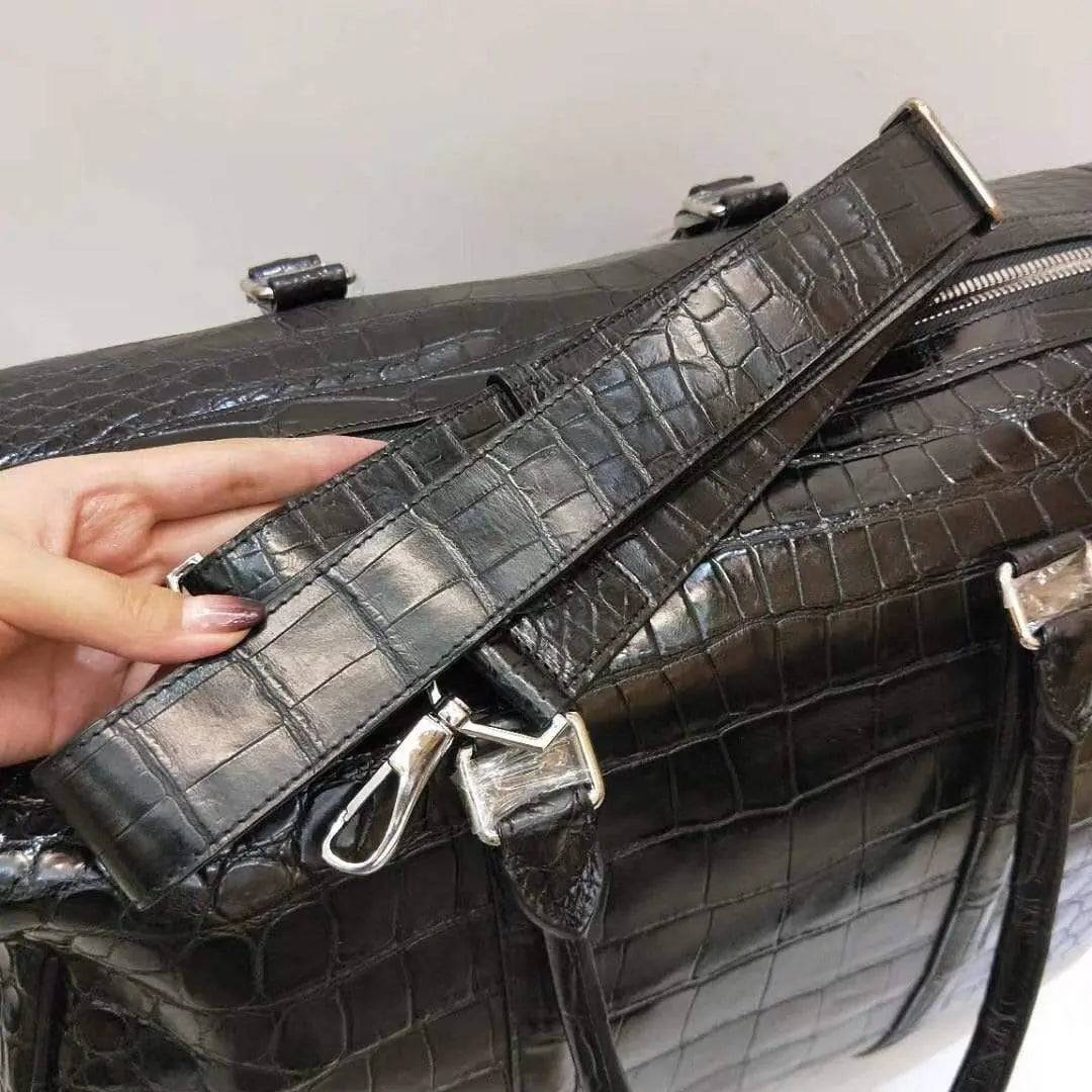 Genuine Crocodile Belly Leather Large Boston Duffle Bag, Leather Overnight Travel Bag, Gym Bags,