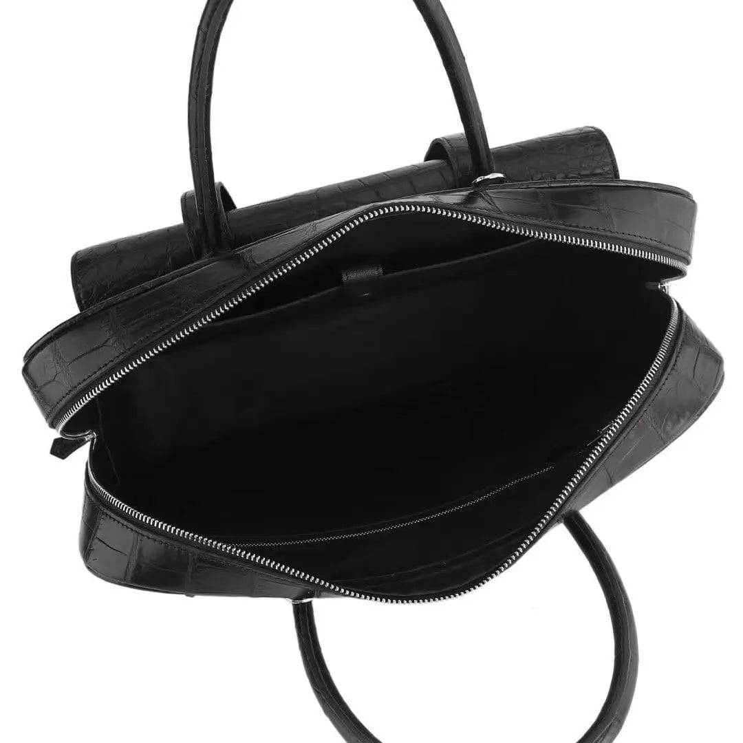 Genuine Crocodile Leather Postman Bag Mens Messenger Bussiness Document Travel Laptop Briefcase Bags Black