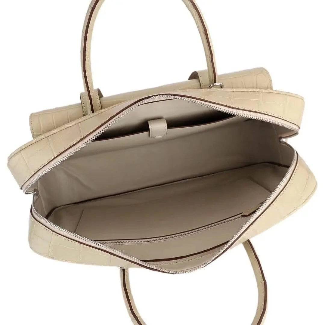 Genuine Crocodile Leather Postman Bag Mens Messenger Bussiness Document Travel Laptop Briefcase Bags Cream