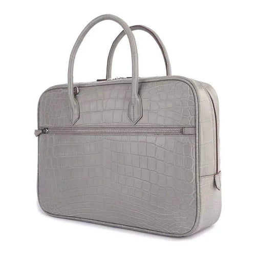Genuine Crocodile Leather Postman Bag Mens Messenger Bussiness Document Travel Laptop Briefcase Bags Light Grey