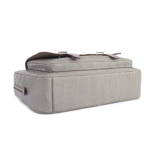 Genuine Crocodile Leather Postman Bag Mens Messenger Bussiness Document Travel Laptop Briefcase Bags Light Grey