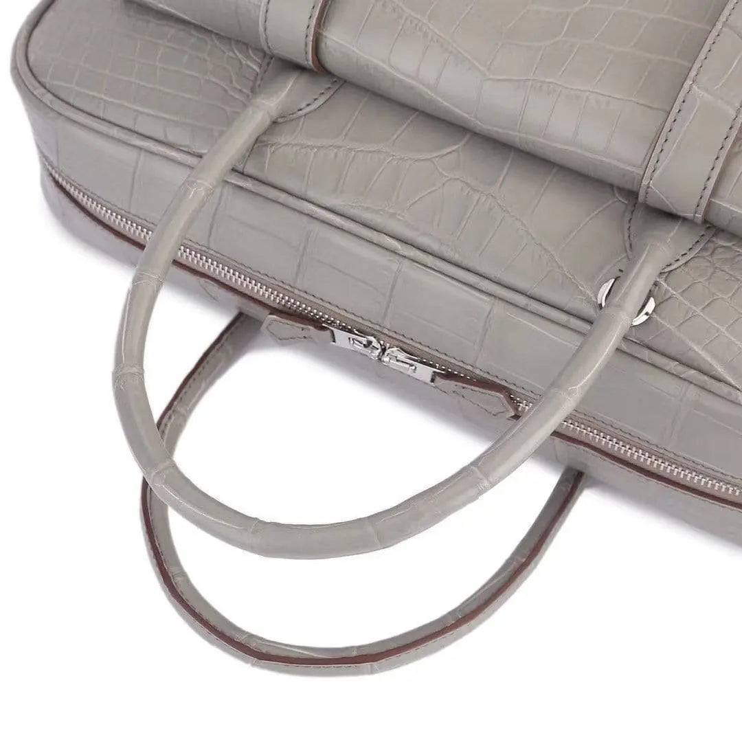 Genuine Crocodile Leather Postman Bag Mens Messenger Bussiness Document Travel Laptop Briefcase Bags Light Grey