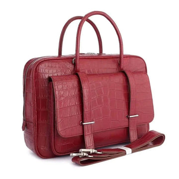 Genuine Crocodile Leather Postman Bag Mens Messenger Bussiness Document Travel Laptop Briefcase Bags Red