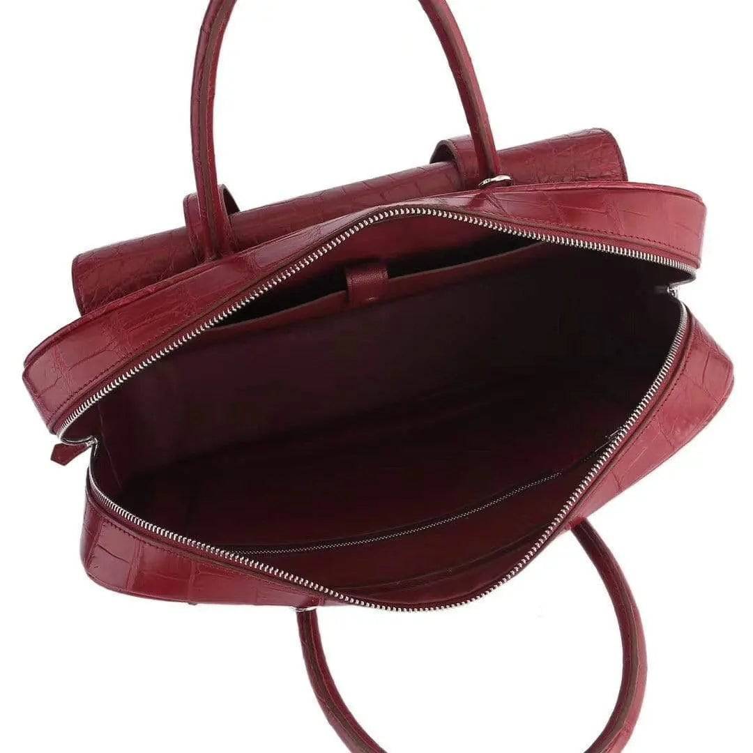 Genuine Crocodile Leather Postman Bag Mens Messenger Bussiness Document Travel Laptop Briefcase Bags Red