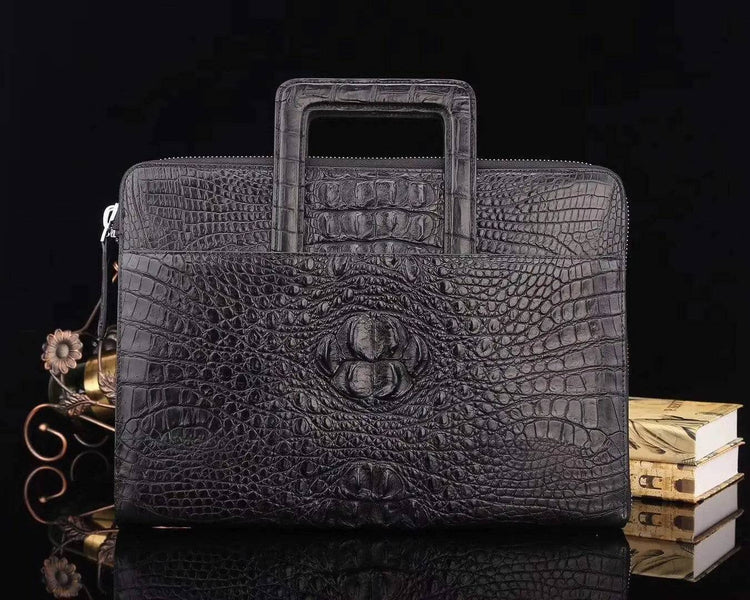 Genuine Crocodile Leather Sqauare Handle Briefcase For Men