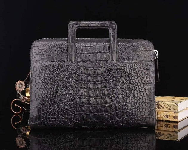 Genuine Crocodile Leather Sqauare Handle Briefcase For Men