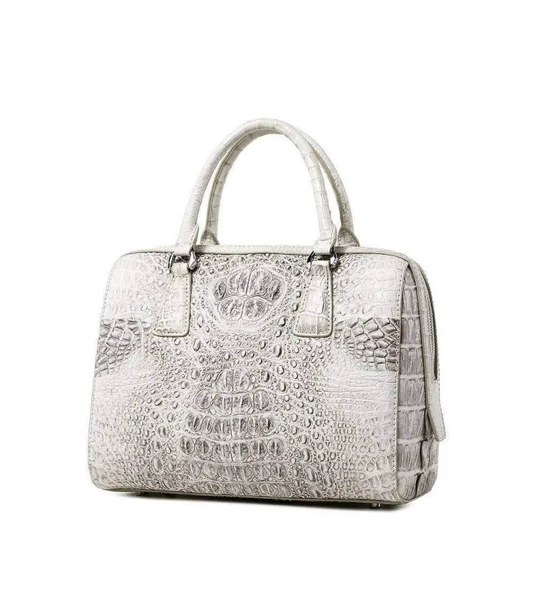 Genuine Crocodile Leather White Boston Satchel Bag