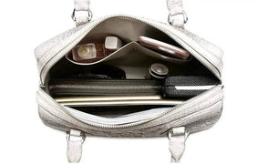 Genuine Crocodile Leather White Boston Satchel Bag