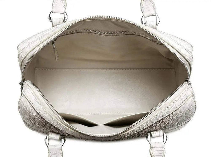 Genuine Crocodile Leather White Boston Satchel Bag