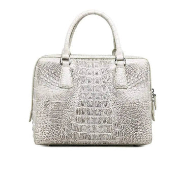 Genuine Crocodile Leather White Boston Satchel Bag
