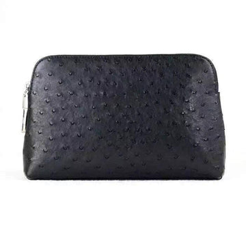 Genuine Ostrich Leather Shell Clutch Bag/Travel Case With Lock Black For Men