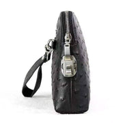 Genuine Ostrich Leather Shell Clutch Bag/Travel Case With Lock Black For Men