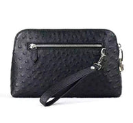 Genuine Ostrich Leather Shell Clutch Bag/Travel Case With Lock Black For Men